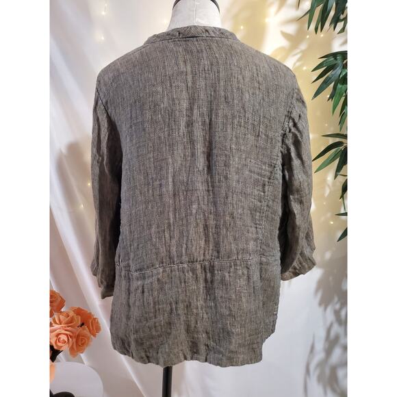 Eileen Fisher 100% Linen Blazer Jacket Womens Size L 3/4 Sleeve Lagenook Neutral - Picture 4 of 11